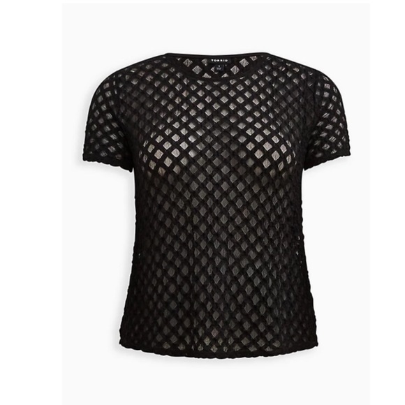 TORRID NWT SHEER GEOMETRICAL CREW NECK TEE - MESH BLACK - Picture 5 of 6